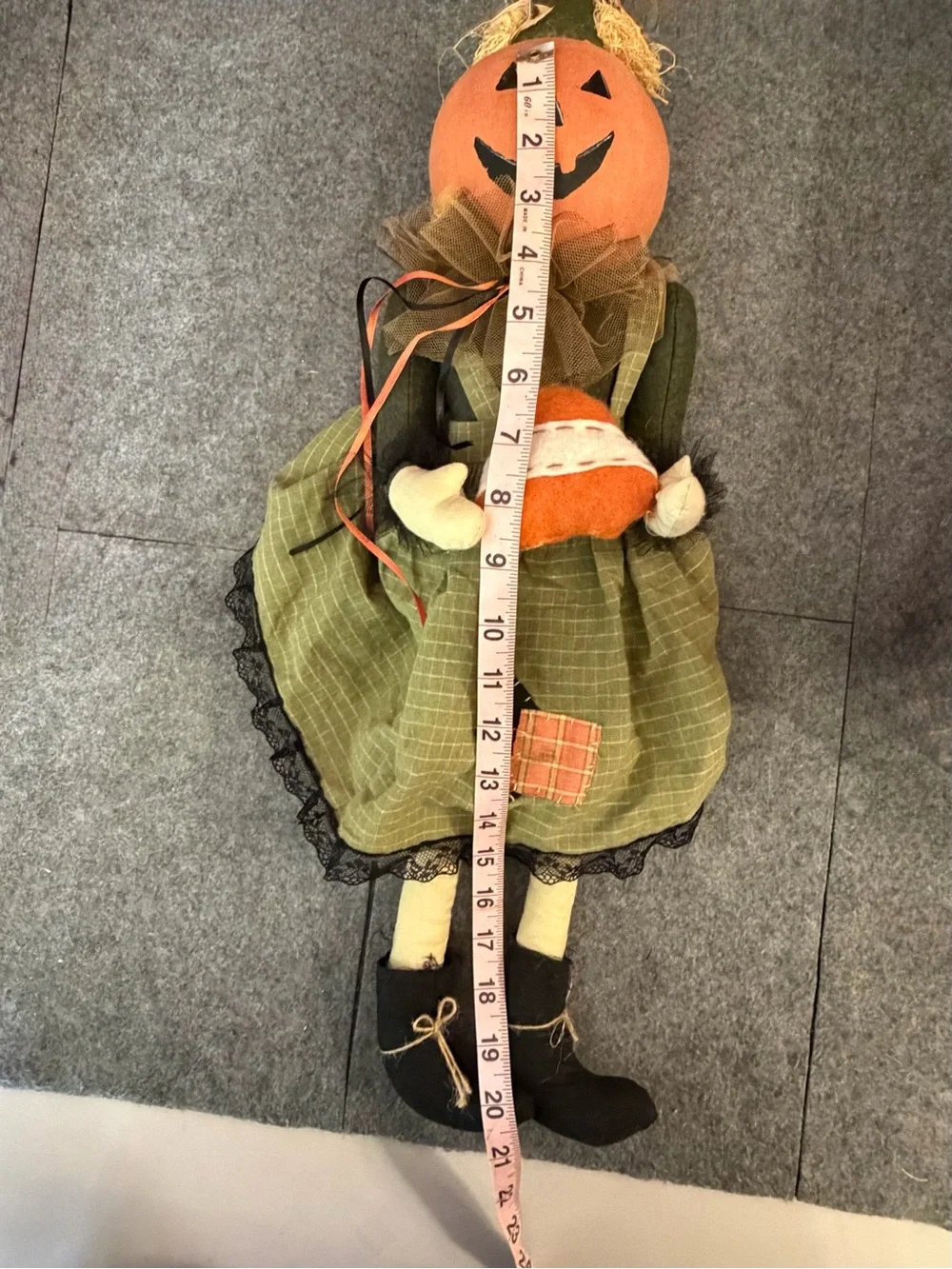 Weighted Primitive Pumpkin Shelf Sitter Halloween Doll Candy Corn Decor 21”